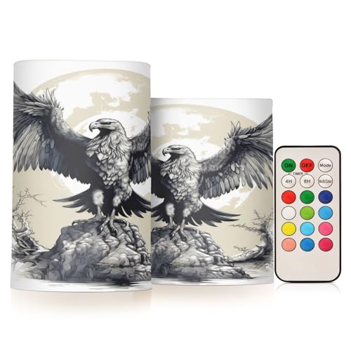 ALAZA Eagle (15) Flickering Flameless Candles Battery Operated with Remote Timer,Tea Light Candles LED Pillar Votive Candles Set of 2 for Outdoor Indoor Decorations
