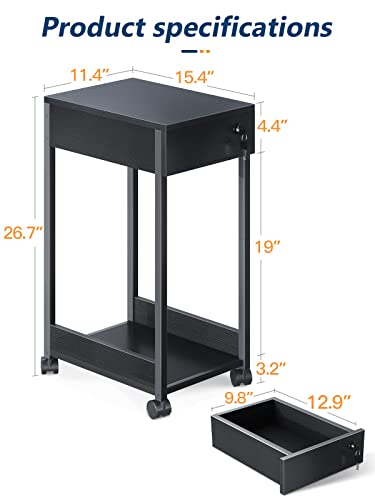 Odk Printer Stand With Storage, Computer Tower Stand With Lockable Drawer, Mobile Pc Tower Stand, Cpu Stand With Wood Desktop, Under Desk Storage With Wheels For Home Office, Black #TOP5