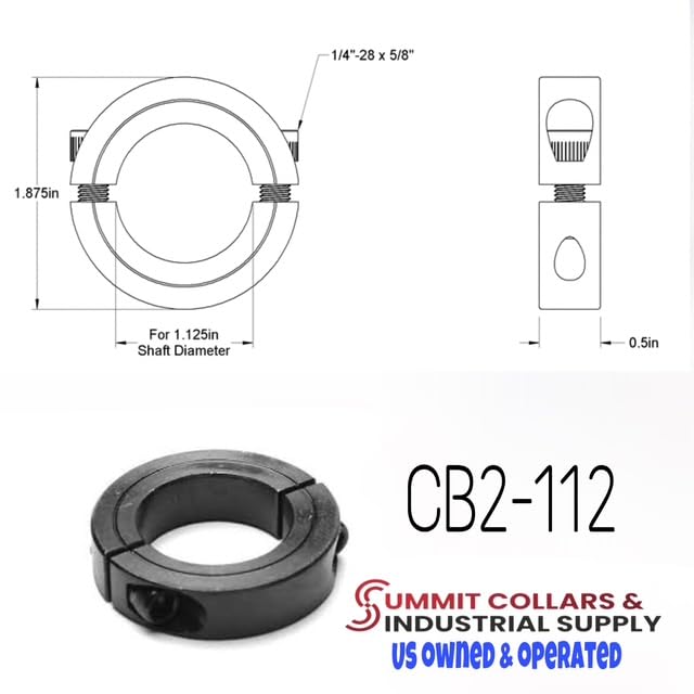 Summit Collars Shaft Collar Bore 1-1/8'' Double Split Black Oxide Set Screw Durable Shaft Collars Suitable for Machinery and Industrial Use 2 Pieces