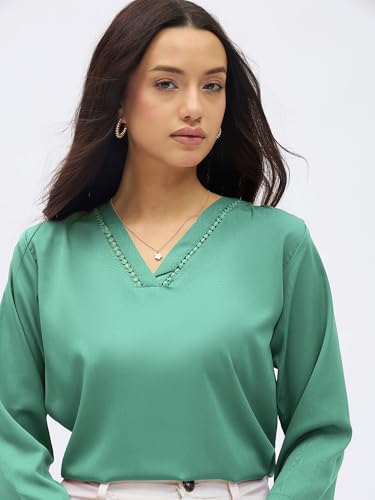 Image of SheWill Printed Top with Contrast Tipping - Stylish Ethnic & Western Tops for Women - Summer Travel Wear, Trendy Tops for Jeans, Lightweight & Comfortable Casual Wear