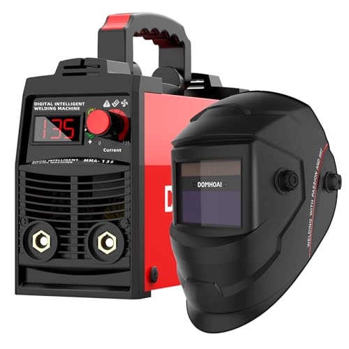 Image of Mini Stick Welder, 135Amp ARC/Lift TIG Welding Machine with Synergic Control, IGBT Inverter Digital Display&Welding Helmet Auto Darkening, True Color Solar Powered Welding Hood