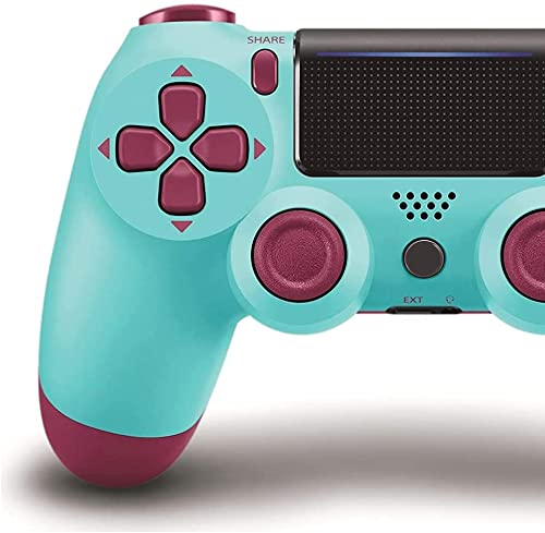 Wireless Controller for PS4, Remote Bluetooth Joystick Gamepad, 800mAh Battery/Dual Vibration/Audio Function/Touchpad/USB Cable/Non-Slip Handle, Compatible with PS4/Slim/Pro/PC - Berry Blue