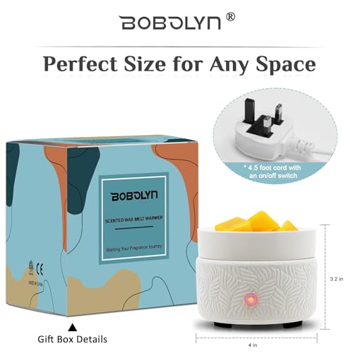 Electric Wax Melts Candle Burner - Bobolyn Ceramic Wax Melts Warmer 3-in-1 Scented Candle Wax Melter Electric Fragrance Essential Oil Burner Aromatherapy Home Office Bedroom Gifts - Embossed Leaves - Image 6