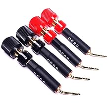 CNCESS 45-Degree 2mm Pin Screw Banana Plugs for Speaker Wire, Binding Post Adapter, Red/Black, 4 Pack