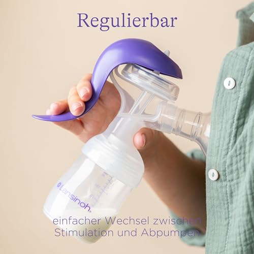 Lansinoh Handmilchpumpe - leichte und leise Milchpumpe für unterwegs - mit Easy-Express Griff für müheloses Pumpen - einstellbare 2-Rhythmen-Technologie