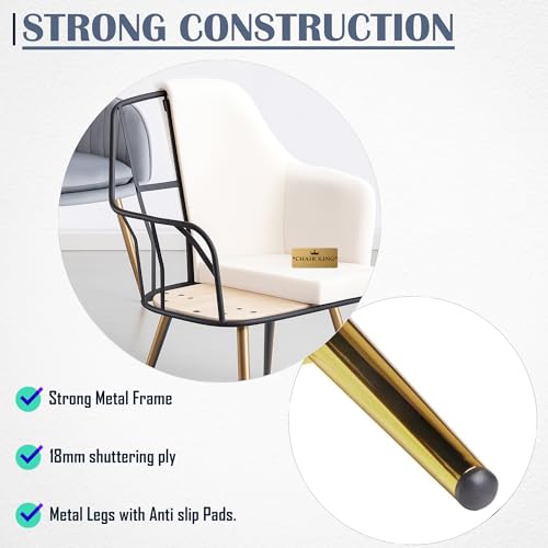 Image of Barfi Velvet Dining Chair | Set of 2 Premium Accent Chair with Armrest, Padded Seat and Metal Legs | Comfy Chair for Home, Office & Restaurents | (Light Grey with Puffy)
