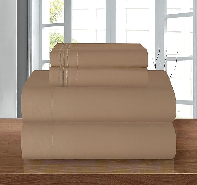 Elegant Comfort Luxury Quality Microfiber 5-Piece 1500 Premium Hotel Sheet Set-Wrinkle Resistant, All Around Elastic Fitted Sheet, Deep Pocket up to 16", Split King, Taupe