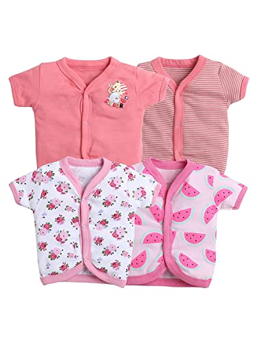 Image of Pooja Baby Baby Boys' & Baby Girls' T-Shirt Hosiery Cotton Clothing Jhabla /Vest Front Open T- Shirt with Snap Buttons Pack Of 4