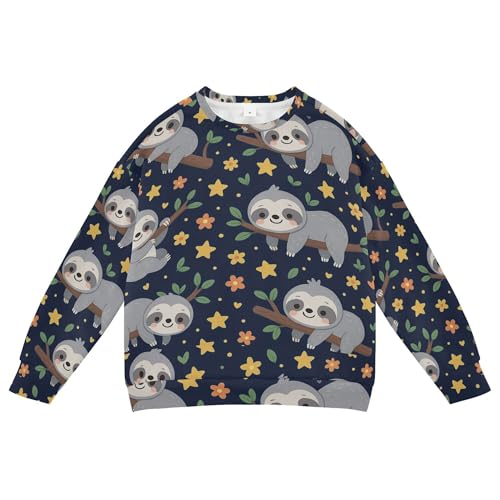 JUNZAN Cute Sloth Flowers Blue Big Girls Sweatshirt Hoodie Long Sleeve Sweatshirts for Boys Athletic 4T