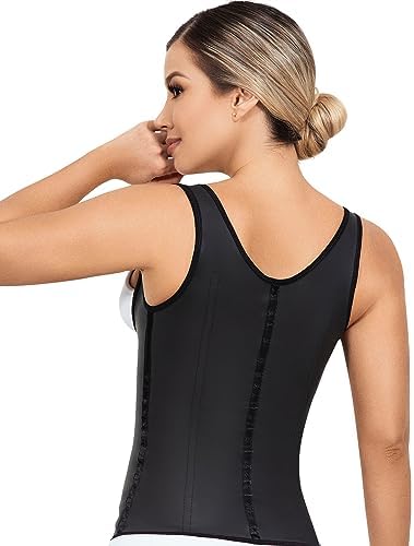 LadySlim by NuvoFit Fajas Colombiana Full Latex Chaleco Vest Waist Cincher Trainer Trimmer Girdle Workout Corset Body Shaper, Black, Large