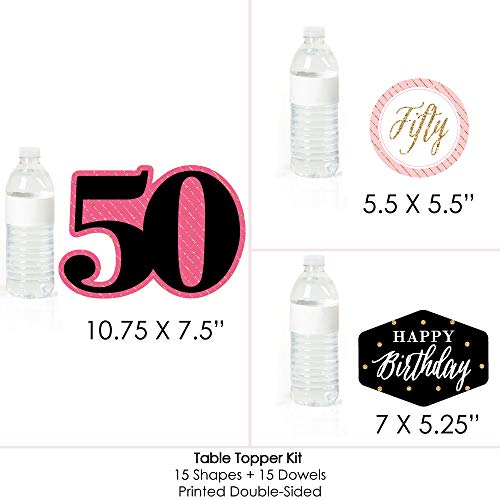Chic 50Th Birthday - Pink, Black And Gold - Birthday Party Centerpiece Sticks - Table Toppers - Set Of 15 #TOP5