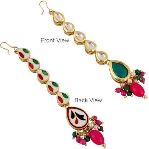 Image of Lucky Jewellery Meenakari 18k Gold Plated Tika Earring Combo Uncut Big Faux Kundan Choker Necklace set