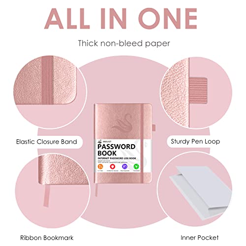 Elegant Password Book With Alphabetical Tabs - Hardcover Password Book For Internet Website Address Login - 5.2" X 7.6" Password Keeper And Organizer W/Notes Section & Back Pocket (Rose Gold) #TOP2