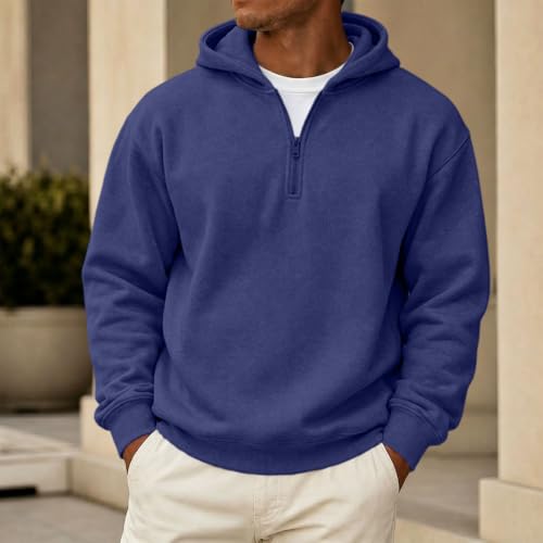 Mens Hoodies Zip Big and Tall 1/4 Zip Classic Fleece Sherpa Hoodie — view 2
