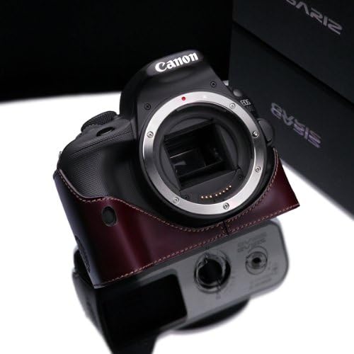 Gariz Genuine Leather XS-CH100DBR Camera Metal Half Case for Canon EOS 100D Rebel SL1, Brown