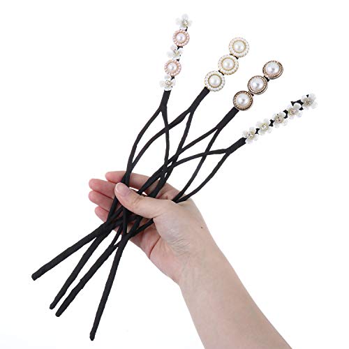 4PCS Pearl Flower Hairpin, Vintage Lazy Hairpin Elegant Meatball Head Hair Anti-slip Hairpins for Ladies and Girls