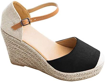 Nailyhome Womens Lace Up Espadrille Platform Wedge Sandals Ankle Strap Mid Heel Slingback Summer Shoes