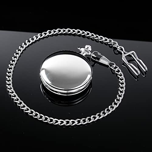 Image of Smooth Pocket Watch Alloy Steel Quartz Roman /Arabic Numerals with 37cm Chain for Father's Day Xmas Best Gifts