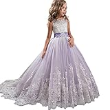 【KOVIDSUN】キッズ ドレス 刺繍 ドレス ロング ガールズ プリンセスドレス レース フォーマルドレス 結婚式 入学式 卒業式 パープル 150cm
