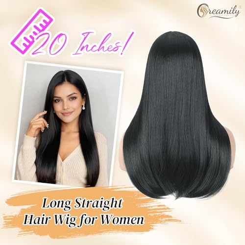 Image of Creamily Natural Black Long Straight Wig For Women,Heat Resistant Synthetic Hair Wig For Woman For Daily Use 18 inches