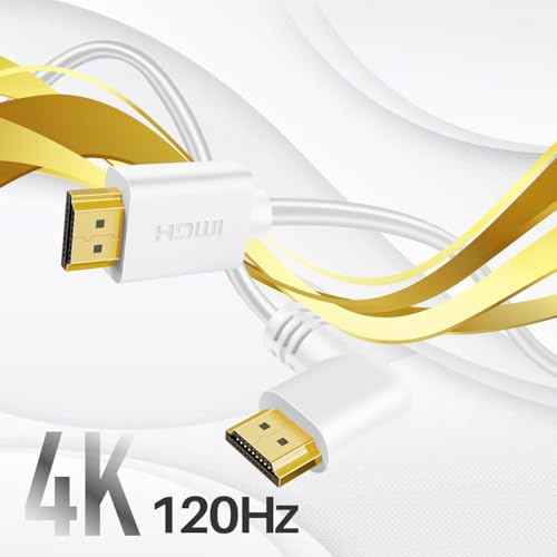 TNP HDMI Angle gauche du câble 90 Degré (15 FT) - Blanc Haute Vitesse HDMI 2.0 Cord, soutiens UHD 4K 60hz 2K 2160p Complet HD 1080p Quad HD 1440p 3D ARC/eARC Ethernet pour Xbox One X/S PS 4 Pro/Slim & HDTV