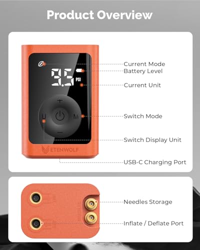 ETENWOLF P300 Plus Ball Pump, Electric Basketball Pump Inflation and Deflation, with 3200 mAh Rechargeable Battery, Air Pump for All Sports Balls, Vivid Orange