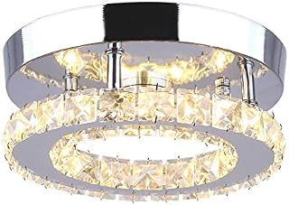 Dixun Contemporary Mini Crystal Chandelier Flush Led Crystal Ceiling Light Finish Chrome Crystal Pendant for Living Room Kitchen Office Bedroom Dining Room Island (Warm Round)