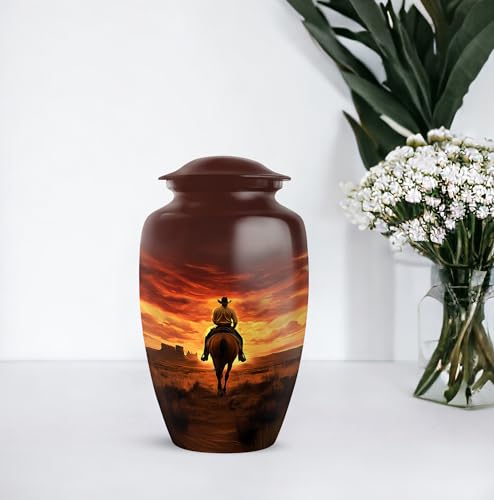 Image of Cowboy Urn - Large & Small Urns for Human Ashes Adult Male - Urn for Ashes for Women - Mini Urns for Human Ashes (Combo - 10 inch & 3 inch, 5 Pcs)