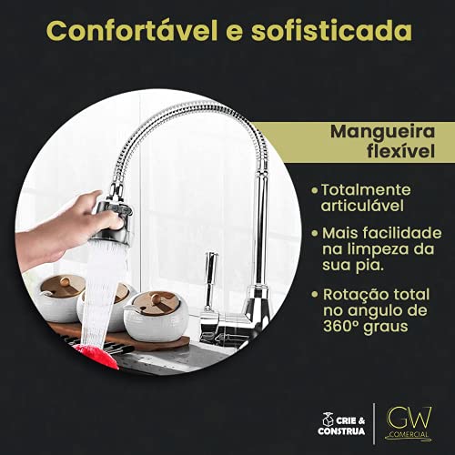 Torneira Cozinha Gourmet Flexível Luxo Parede 1/4 De Volta Metal
