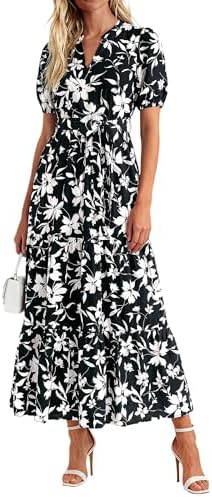 PRETTYGARDEN Women's Summer Maxi Dresses Boho Floral Short Sleeve...