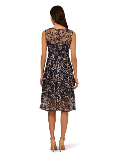 Image of Adrianna Papell Women's Embroidered Midi Dress, 10, Navy /Rosegold