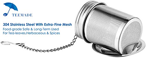 Teemade Tea Infuser,Extra Fine Mesh Strainer For Loose Tea, 18/8 Stainless Steel With Extended Chain Hook And Drip Tray(1 Pack) #TOP4