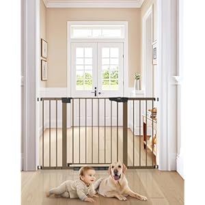 Cumbor 29.7-51.5" Baby Gates for Doorways Extra Wide, Safety Dog Gate for Stairs, Easy Walk Thru Auto Close Pet Gates for The House, Child Gate Includes 4 Wall Cups, Brown, Mom's Choice Awards Winner Cumbor 297 515 Baby Gates for Doorways Extra Wide Safety Dog Gate for Stairs Easy Walk Thru Auto Close Pet Gates for The House Child Gate Includes 4 Wall Cups Brown Moms Choice Awards Winner