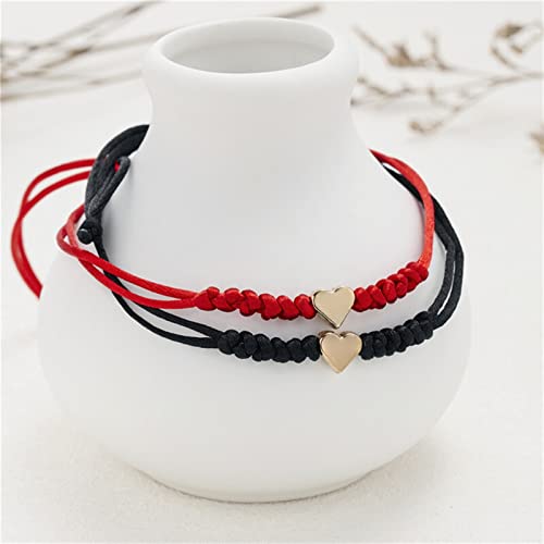 Pulsera de hilo rojo ajustable que no se suelta con corazón metálico resistente 2