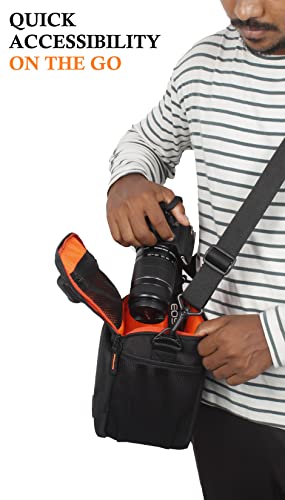 Image of Polyester WF-16 Camera Bag - DSLR Case with Adjustable Shoulder Strap & Rain Cover - for Nikon, Canon, Sony and All DSLR Cameras - Water Resistant - Anti Shock (Orange-Interior)