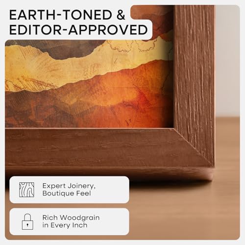 Image of Homeforia 8x24 Panoramic Frame Brown, High End Dark Oak 8 x 24 Picture Frame Wood without Mat, 24x8 Thin Wooden Walnut Poster Frames for Wall, 8 by 24 Display Frame, Tempered Glass, Wall Kit, Set of 3