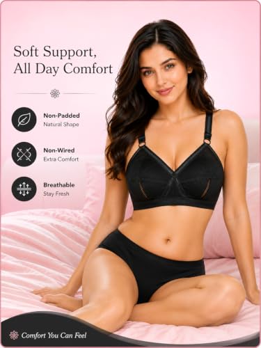 Image of SONA Perfecto Cotton Bra for Woman Full Coverage Non Padded Everyday Wirefree Pack of