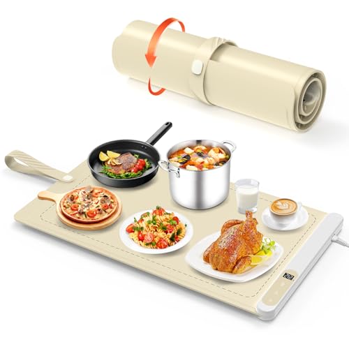 Upgrade - Placa calentadora de alimentos para calentar alimentos, 5 segundos de grafeno de superficie completa, calefacción rápida, control de temperatura ajustable en 6 niveles, placa