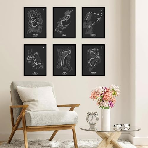 Image of CodersParadise - F1 Maps Wall Poster Frames - Pack Of 6 | 8 x 12cm (A4 Size) | Aesthetic Artwork Framed Posters | Framed Posters For Living Room, Bedroom, Home And Office
