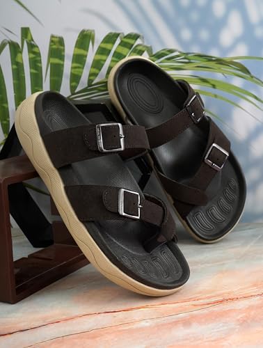 Image of HEALTH FIT Extra Soft Premium Classic Cushion Sliders /with Adjustable Buckle Strap & Light Weight Anti-SkidWaterproof Luxurious Slippers for Men's HF119