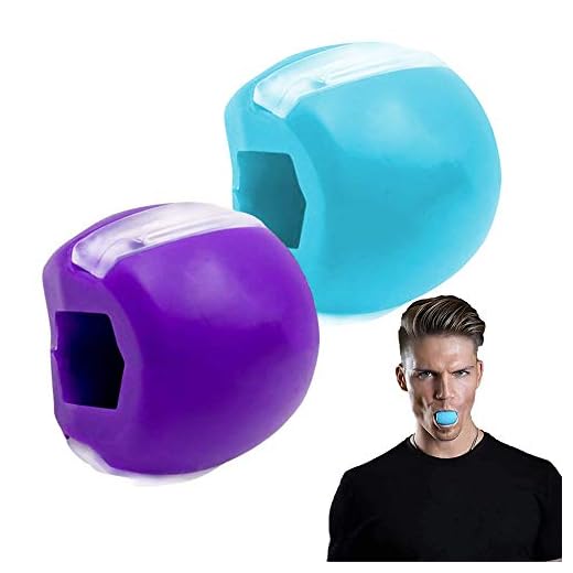 Jawline Facial Fitness Ball, ZoneYan Ejercitador Mentón Masticable, Mandíbula Entrenamiento Equipo, Jaw Exerciser Ejercicios Pelota, Cara Cuello Entrenador, Bola Ejercitador Papada (Azul y violeta)