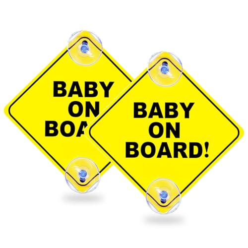 Image of 2PCS Baby On Board Signs with Suction Cups, 5"x5" Reusable Baby Safety Warning Decal for Car Windows
