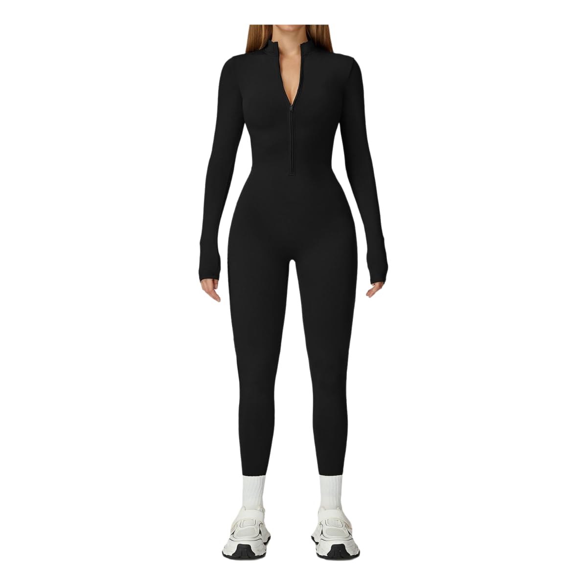 Mono de yoga para mujer ropa deportiva térmica de terciopelo con cremallera negro XL