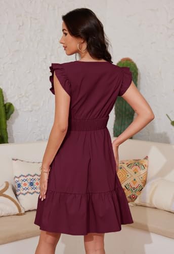 Image of Jayscreate Women's Ruffle Sleeve Layered Dress Pockets Elastic Waist 2025 V Neck Above Knee Summer Casual Cute Dress