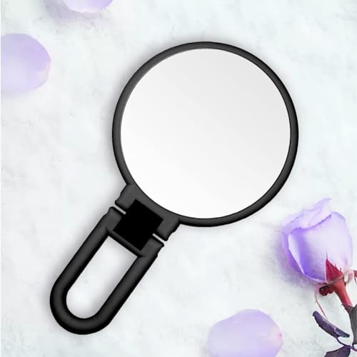 Image of 1X 15X Magnifying Hand Held Mirror,Double Side Folding Hand Mirror for Women with Adjustable Handle,Travel Table Desk Shaving Bathroom (Black)