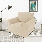 Beige Jacquard Chair Slipcovers Armchair Sofa Covers Chair Couch Covers for Armchair Bundle Ottoman Slipcover(Beige) - Image 2