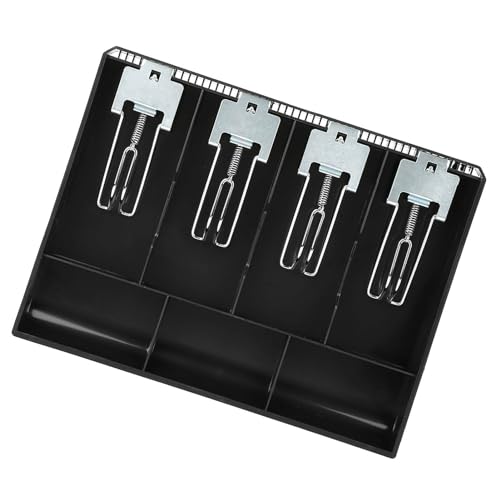 Metal Clip Cash Drawer Register Insert Tray Replacement with 4 Bill/3 Coin Compartments for Cashier Box, Ideal for Petty Cash Money Storage (ºÚɫ)
