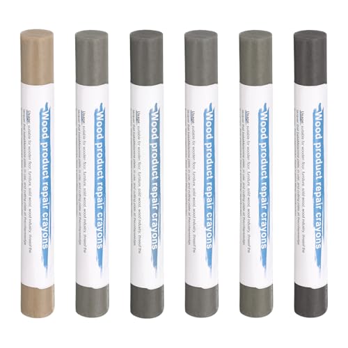 HARFINGTON Wood Filler Sticks 6 Colors Wooden Wax Touch Up Furniture Repair Crayons for Light Iron Gray, Light Luxury Gray, Dark Gray, Dark Lead Gray, Cement Gray, Rubberwood