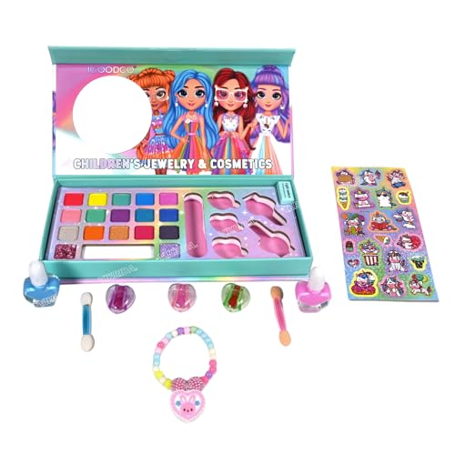 Image of VikriDA Kids Washable Makeup Kit, Fold Out Makeup Palette with Mirror, Make Up Toy Cosmetic Kit Gifts for Girls - Safety Tested- Non Toxic