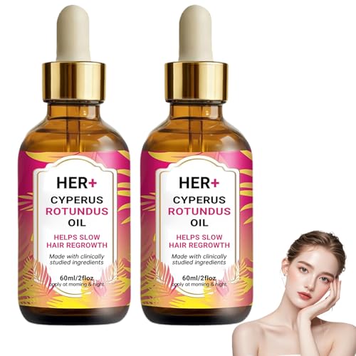 HER+ Cyperus Rotundus Oil for Hair Removal - 60ml 2026 New Organics Hair Removal Oil Reducing Body Hair Growth Pore Minimizer Moisturizing & Soothing Suitable for All Skin Types (2 Bottle)